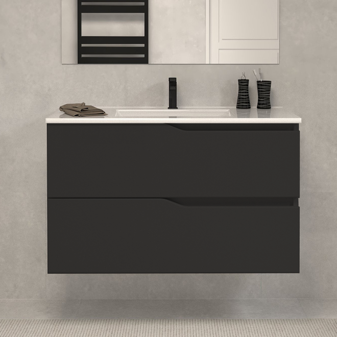 Meuble de salle de bain 80cm simple vasque - 2 tiroirs - sans miroir - LUNA