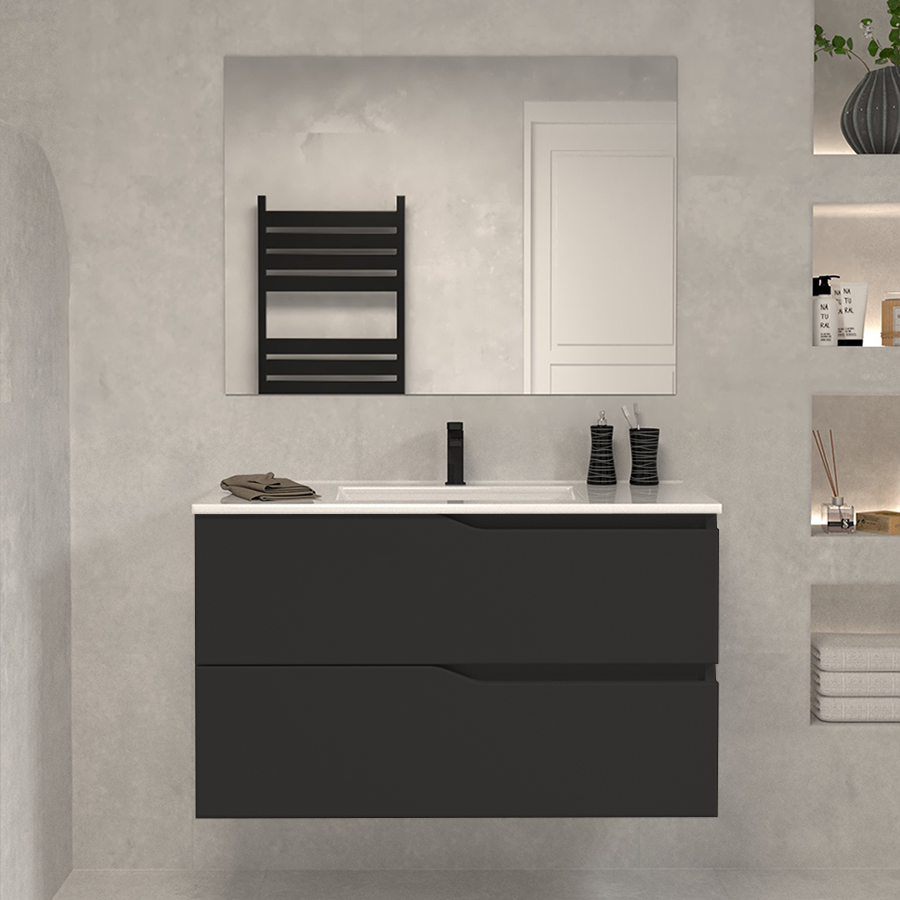 Meuble de salle de bain 70cm simple vasque - 2 tiroirs - sans miroir - LUNA