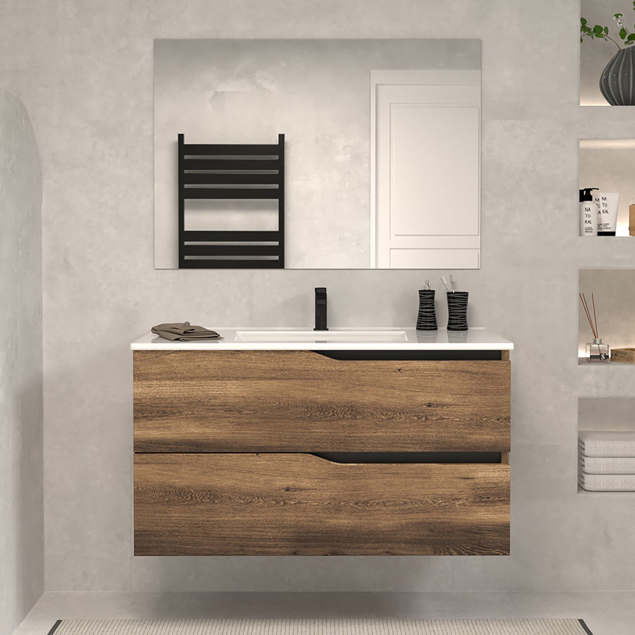 Meuble de salle de bain 90cm simple vasque - 2 tiroirs - LUNA