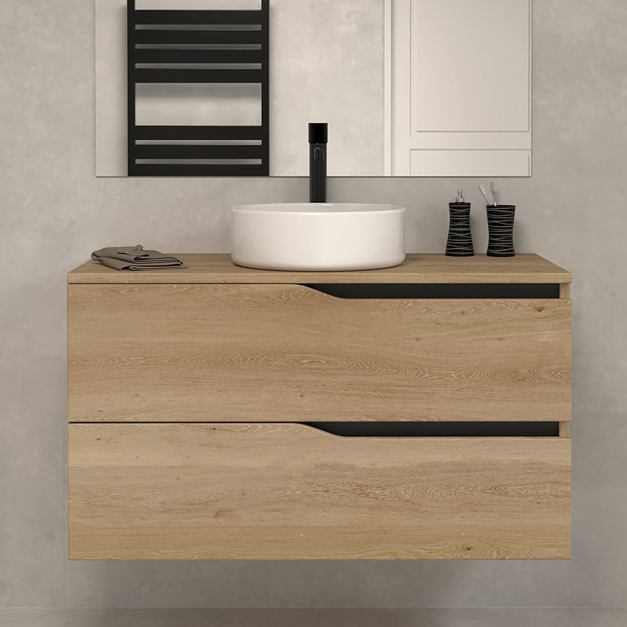 Meuble de salle de bain Luna 100 cm avec bol Madera miel sans miroir