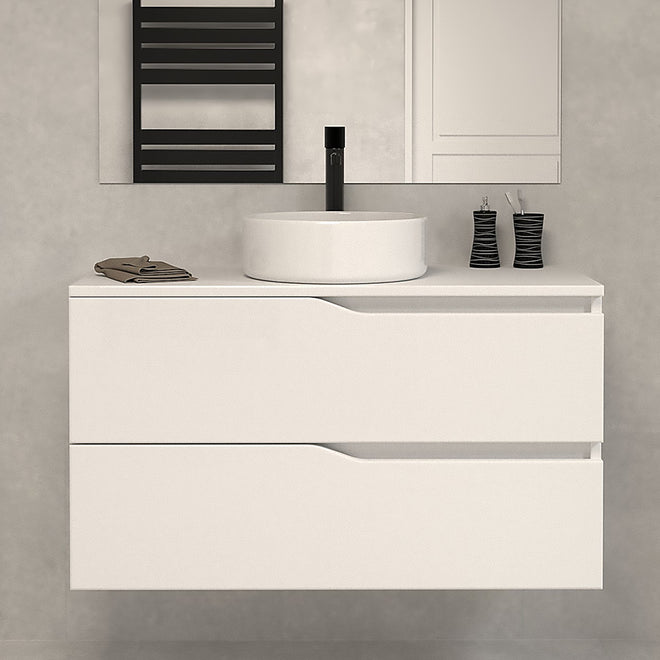 Meuble de salle de bain 100 avec plateau et vasque à poser - sans miroir - 2 tiroirs - LUNA