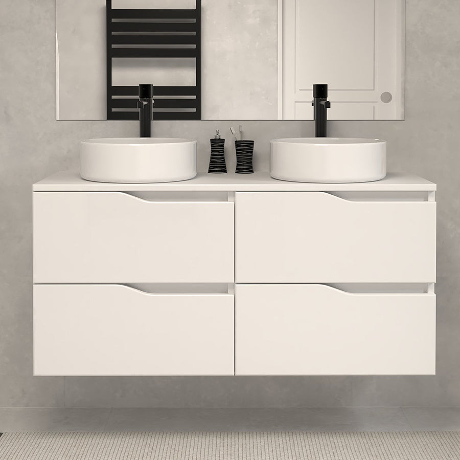 Meuble de salle de bain 120 avec plateau et 2 vasques à poser - 4 tiroirs - LUNA