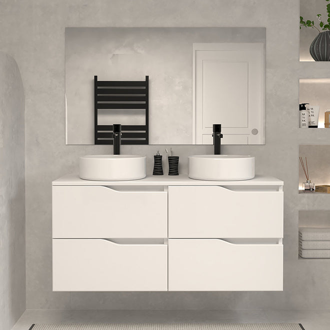 Meuble de salle de bain 120 avec plateau et 2 vasques à poser - 4 tiroirs - LUNA