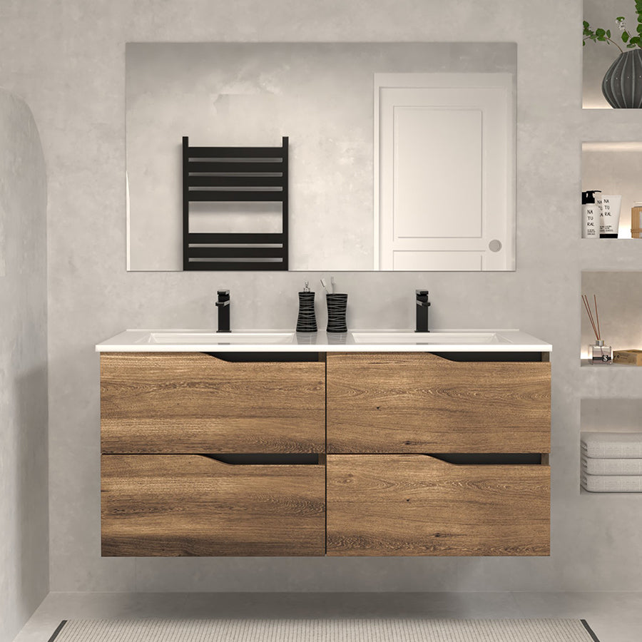 Meuble de salle de bain 140cm double vasque - 4 tiroirs - sans miroir - LUNA