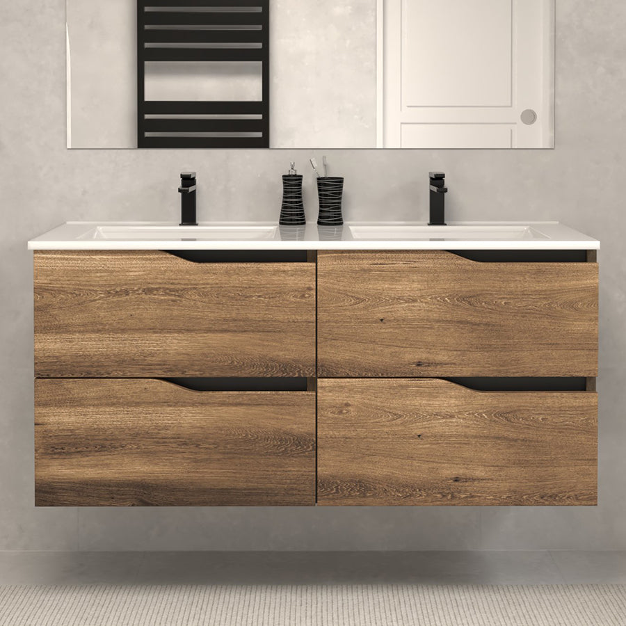 Meuble de salle de bain 140cm double vasque - 4 tiroirs - sans miroir - LUNA