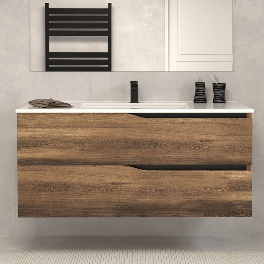 Meuble de salle de bain 120cm simple vasque - 2 tiroirs - sans miroir - LUNA