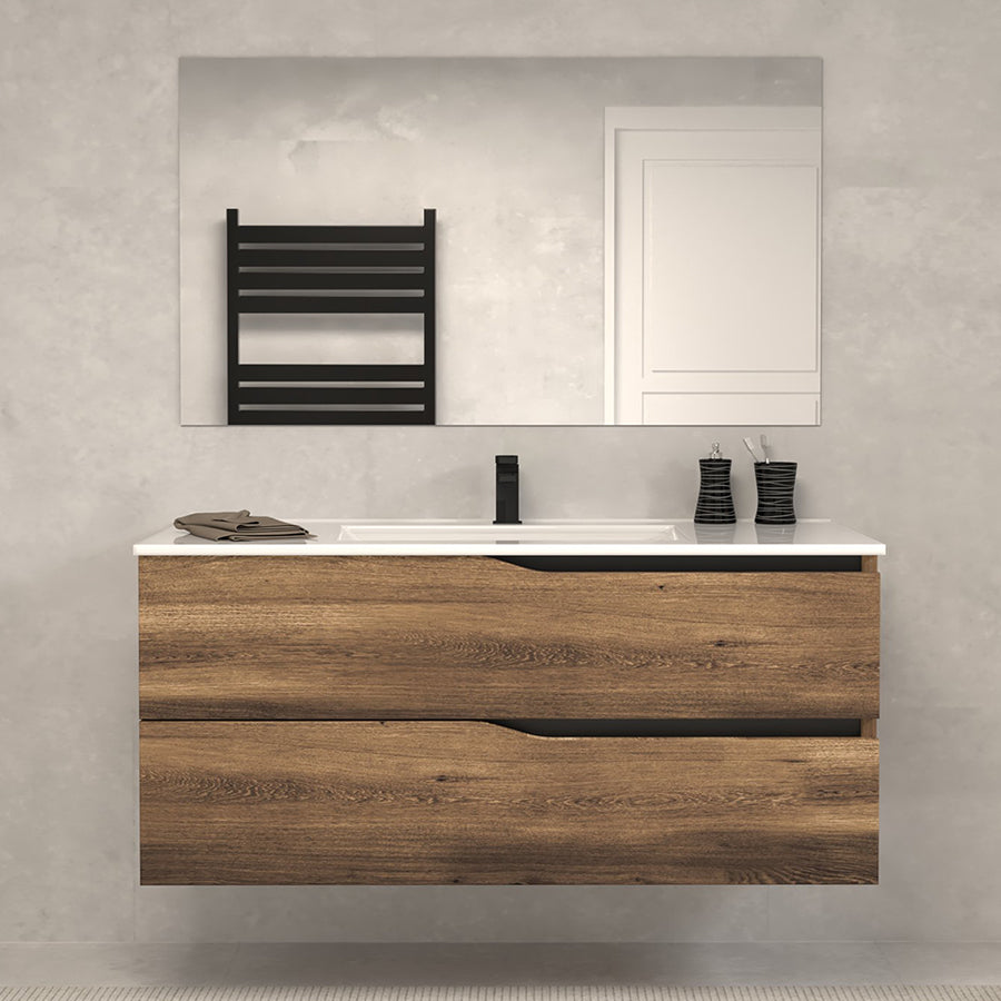 Meuble de salle de bain 120cm simple vasque - 2 tiroirs - sans miroir - LUNA