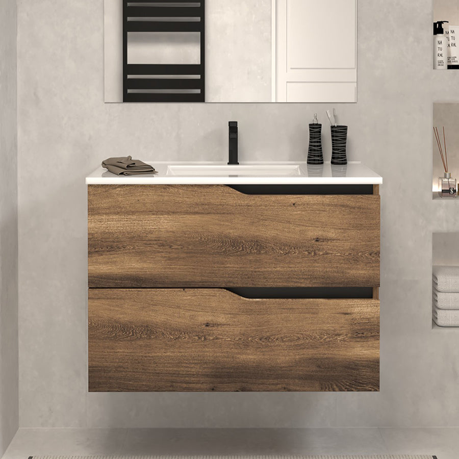 Meuble de salle de bain 60cm simple vasque - 2 tiroirs - sans miroir - LUNA