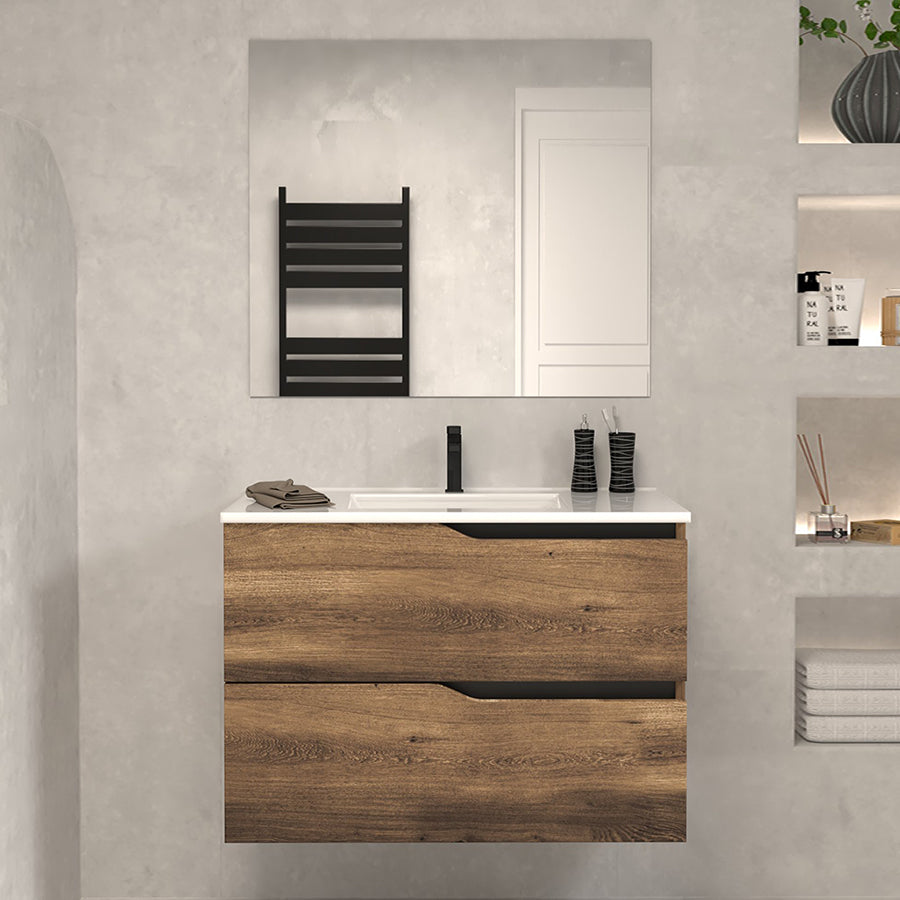 Meuble de salle de bain 60cm simple vasque - 2 tiroirs - sans miroir - LUNA