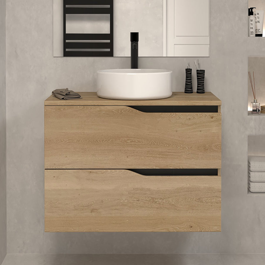 Meuble de salle de bain 60 avec plateau et vasque à poser - 2 tiroirs - LUNA