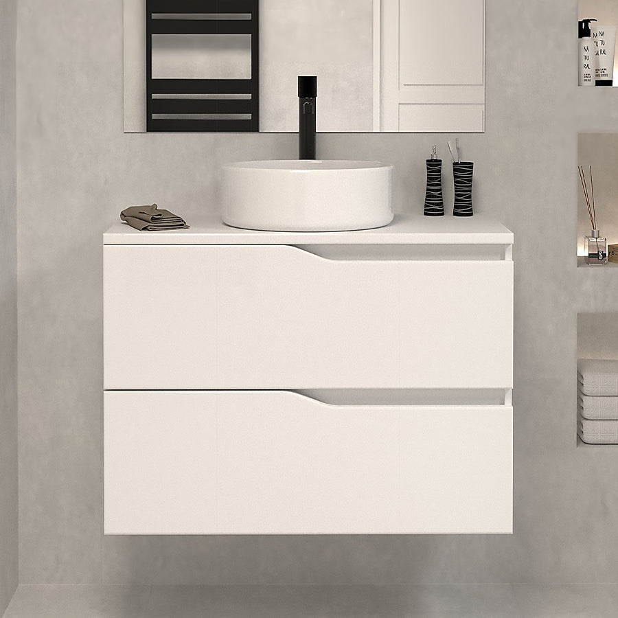 Meuble de salle de bain 60 avec plateau et vasque à poser - 2 tiroirs - LUNA