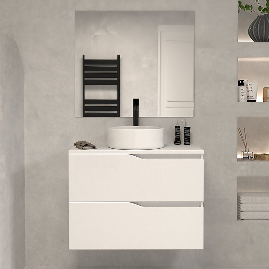 Meuble de salle de bain 60 avec plateau et vasque à poser - 2 tiroirs - LUNA