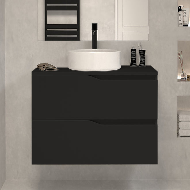 Meuble de salle de bain 70cm avec plateau et vasque à poser - sans miroir - 2 tiroirs - LUNA