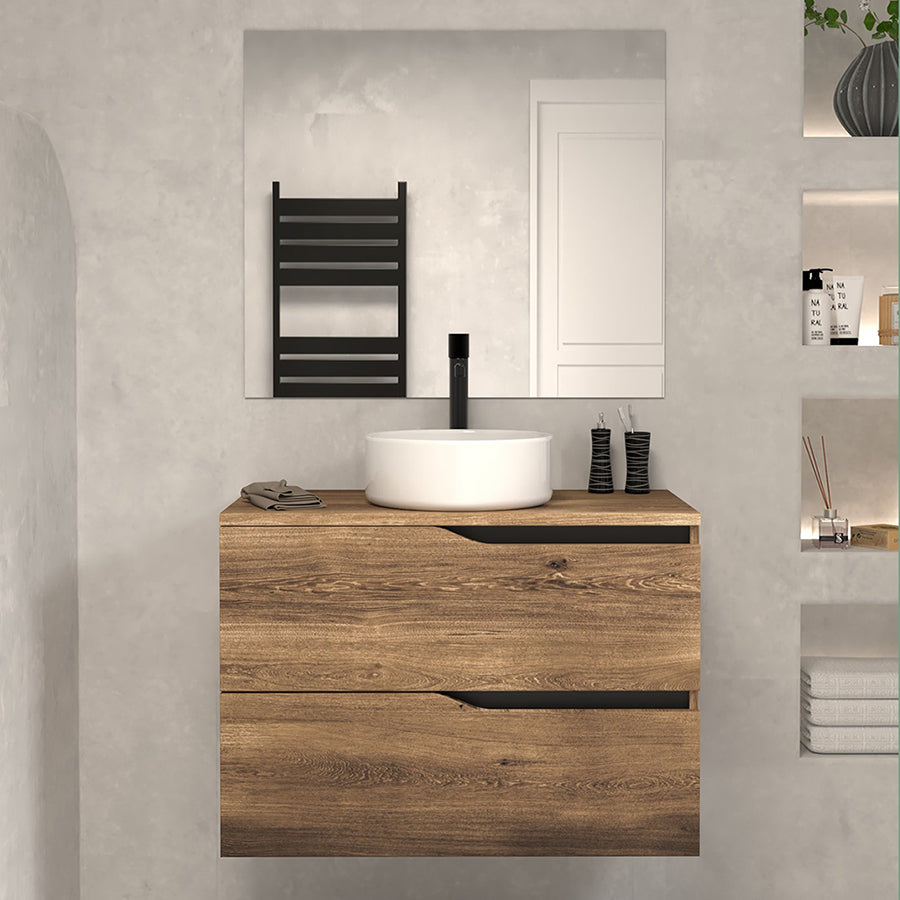 Meuble de salle de bain 60 avec plateau et vasque à poser - 2 tiroirs - LUNA