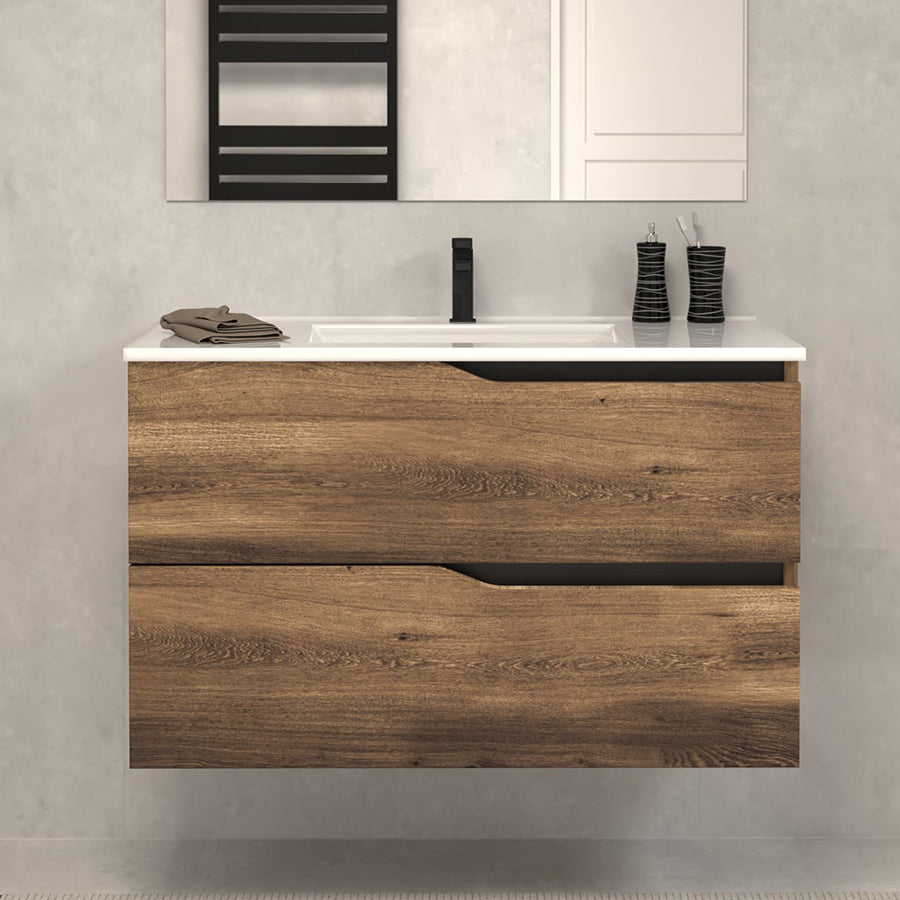 Meuble de salle de bain 70cm simple vasque - 2 tiroirs - sans miroir - LUNA