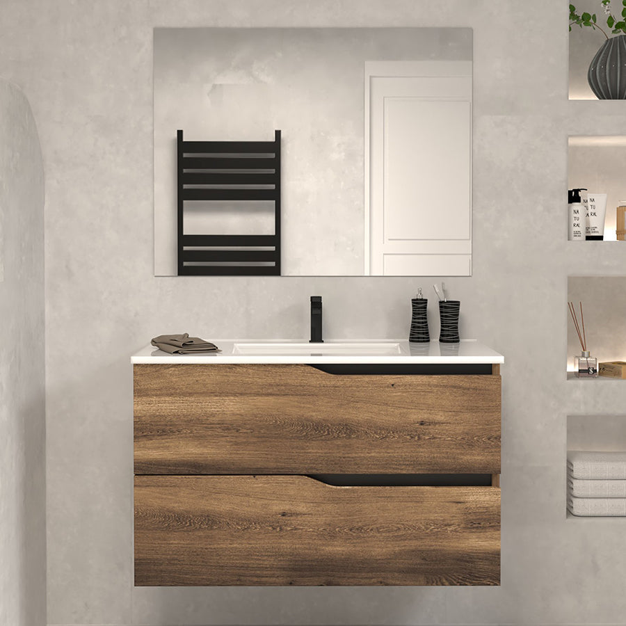 Meuble de salle de bain 70cm simple vasque - 2 tiroirs - sans miroir - LUNA