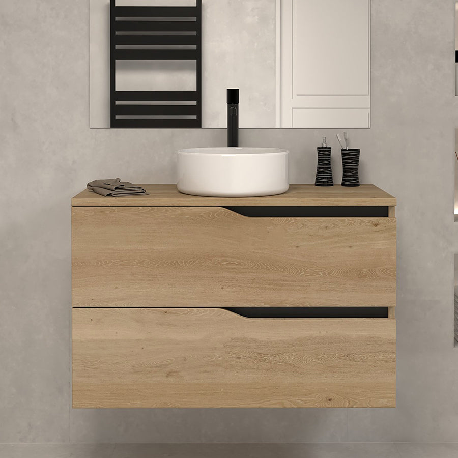 Meuble de salle de bain Luna  80 cm avec bol Madera miel sans miroir