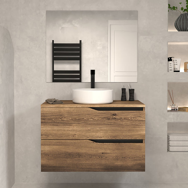 Meuble de salle de bain 80 avec plateau et vasque à poser - 2 tiroirs - LUNA
