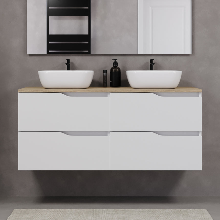 Meuble de salle de bain 120cm avec plateau et 2 vasques à poser Zeus - 4 tiroirs - LUNA