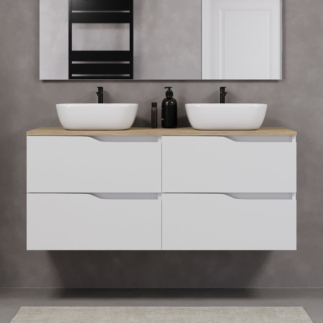 Meuble de salle de bain 120cm avec plateau et 2 vasques à poser Zeus - sans miroir - 4 tiroirs - LUNA