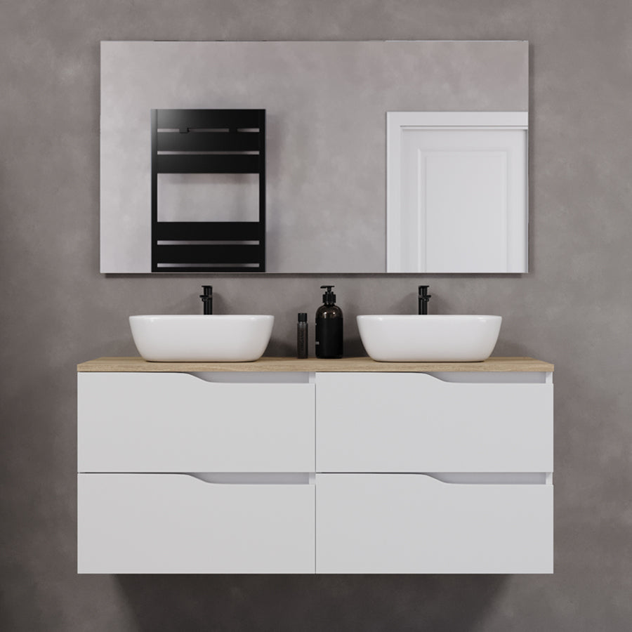 Meuble de salle de bain 120cm avec plateau et 2 vasques à poser Zeus - 4 tiroirs - LUNA