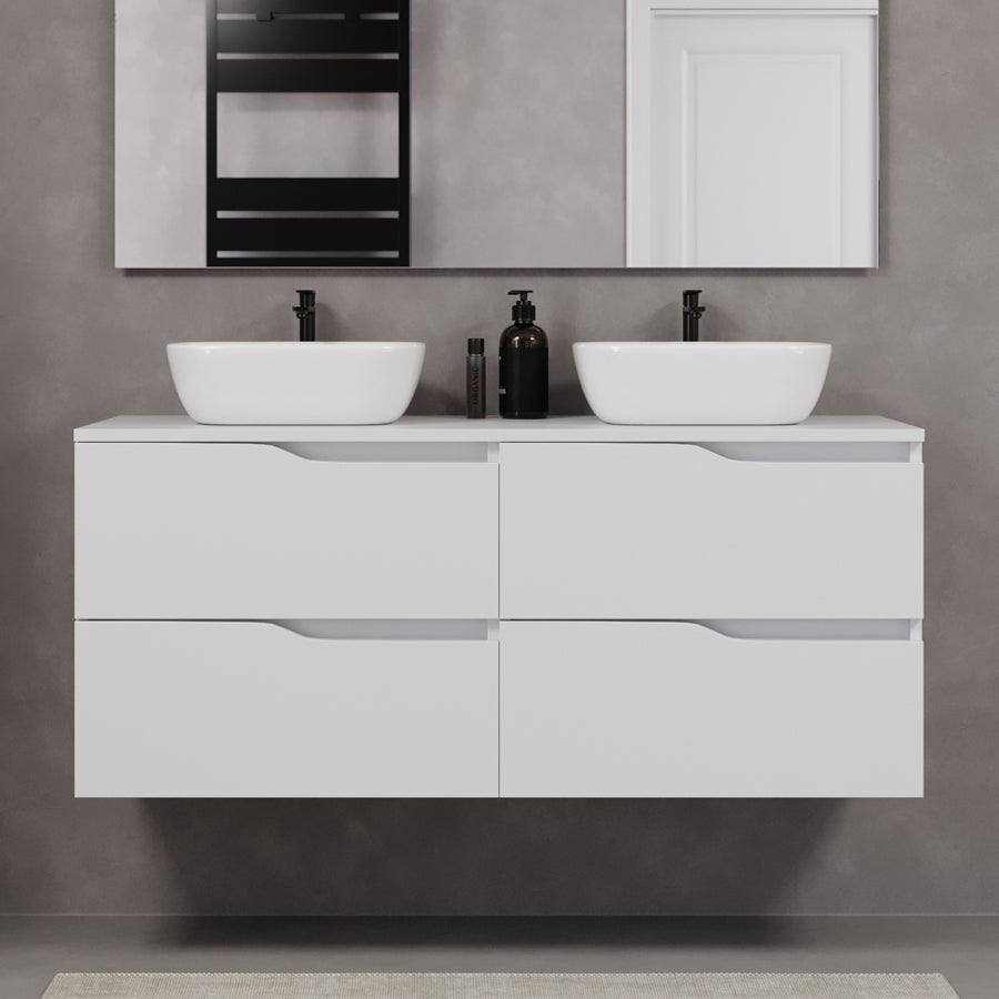 Meuble de salle de bain 120cm avec plateau et 2 vasques à poser Zeus - 4 tiroirs - LUNA