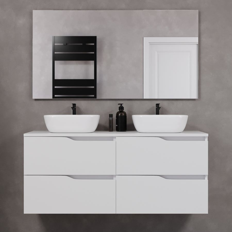 Meuble de salle de bain 120cm avec plateau et 2 vasques à poser Zeus - 4 tiroirs - LUNA