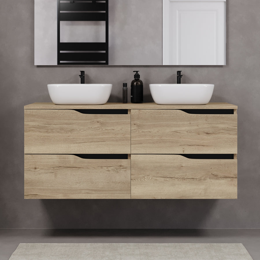 Meuble de salle de bain 120cm avec plateau et 2 vasques à poser Zeus - 4 tiroirs - LUNA