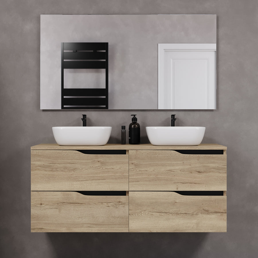 Meuble de salle de bain 120cm avec plateau et 2 vasques à poser Zeus - 4 tiroirs - LUNA