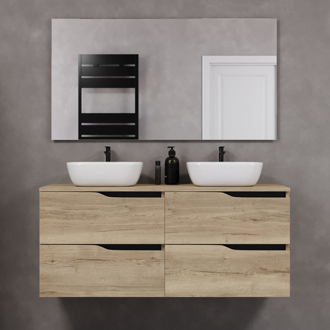 Meuble de salle de bain 120cm avec plateau et 2 vasques à poser Zeus - 4 tiroirs - LUNA