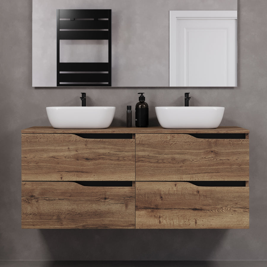 Meuble de salle de bain 120cm avec plateau et 2 vasques à poser Zeus - 4 tiroirs - LUNA