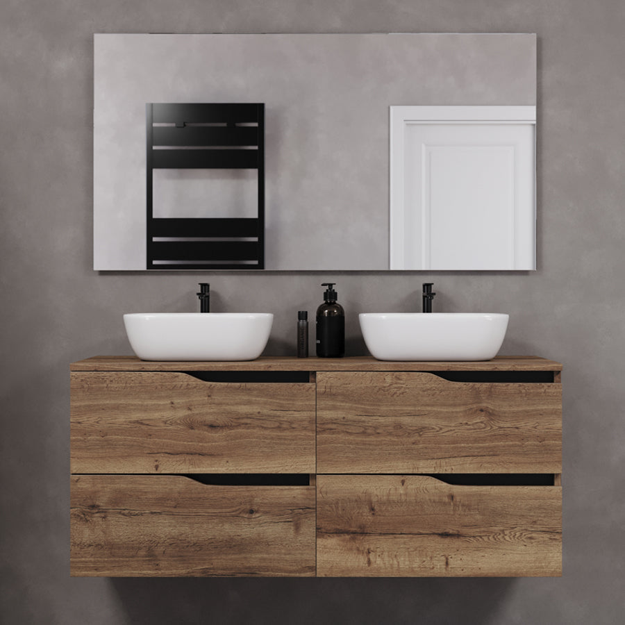 Meuble de salle de bain 120cm avec plateau et 2 vasques à poser Zeus - 4 tiroirs - LUNA