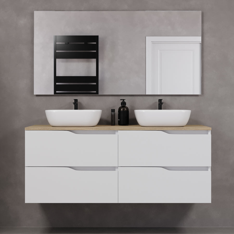 Meuble de salle de bain 140cm avec plateau et deux vasques à poser zeus - 4 tiroirs - LUNA