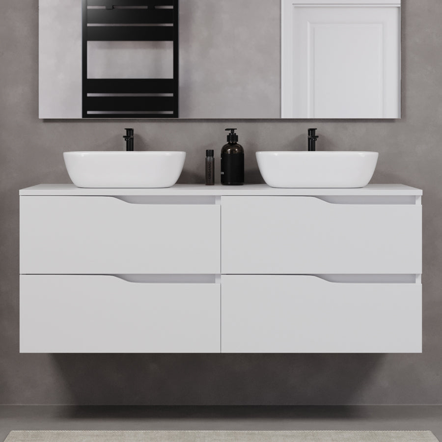 Meuble de salle de bain 140cm avec plateau et deux vasques à poser zeus - 4 tiroirs - LUNA
