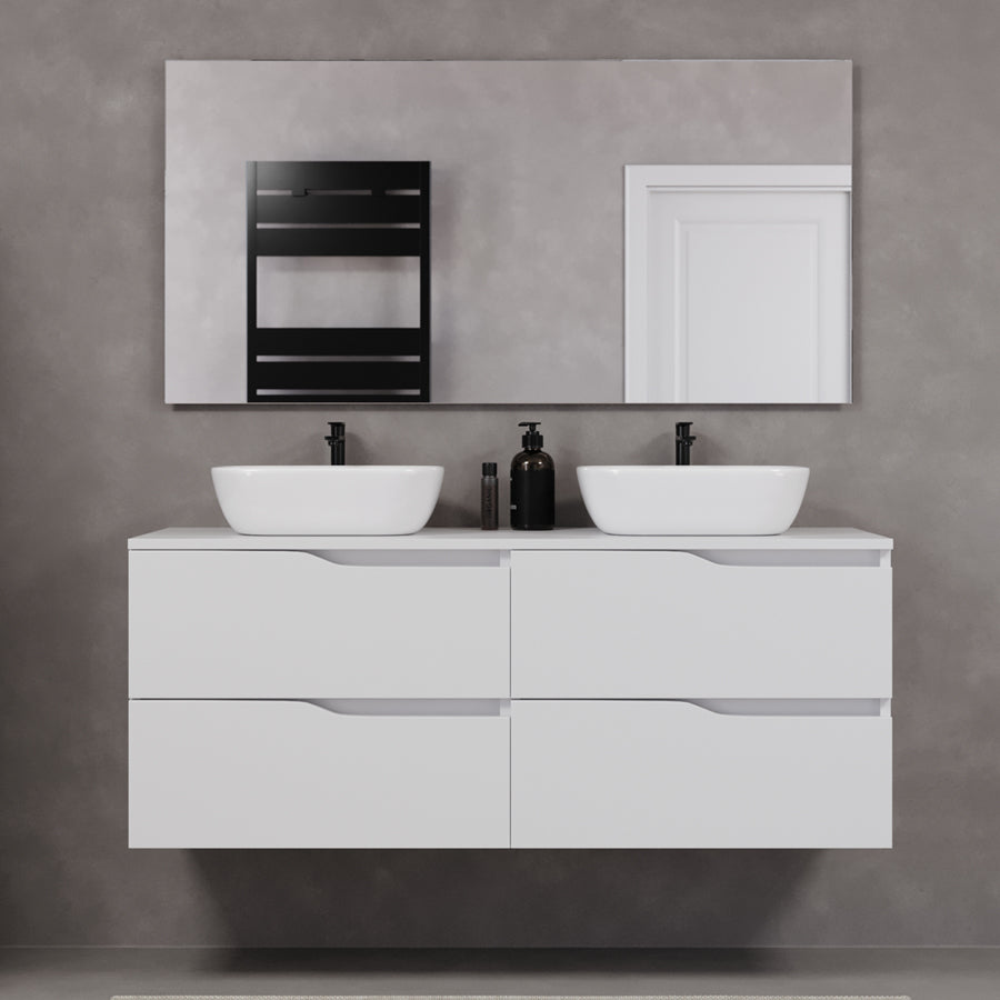 Meuble de salle de bain 140cm avec plateau et deux vasques à poser zeus - 4 tiroirs - LUNA