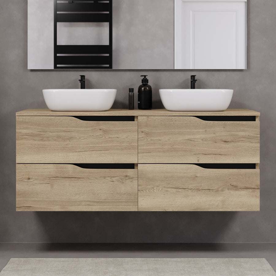 Meuble de salle de bain 140cm avec plateau et deux vasques à poser zeus - 4 tiroirs - LUNA