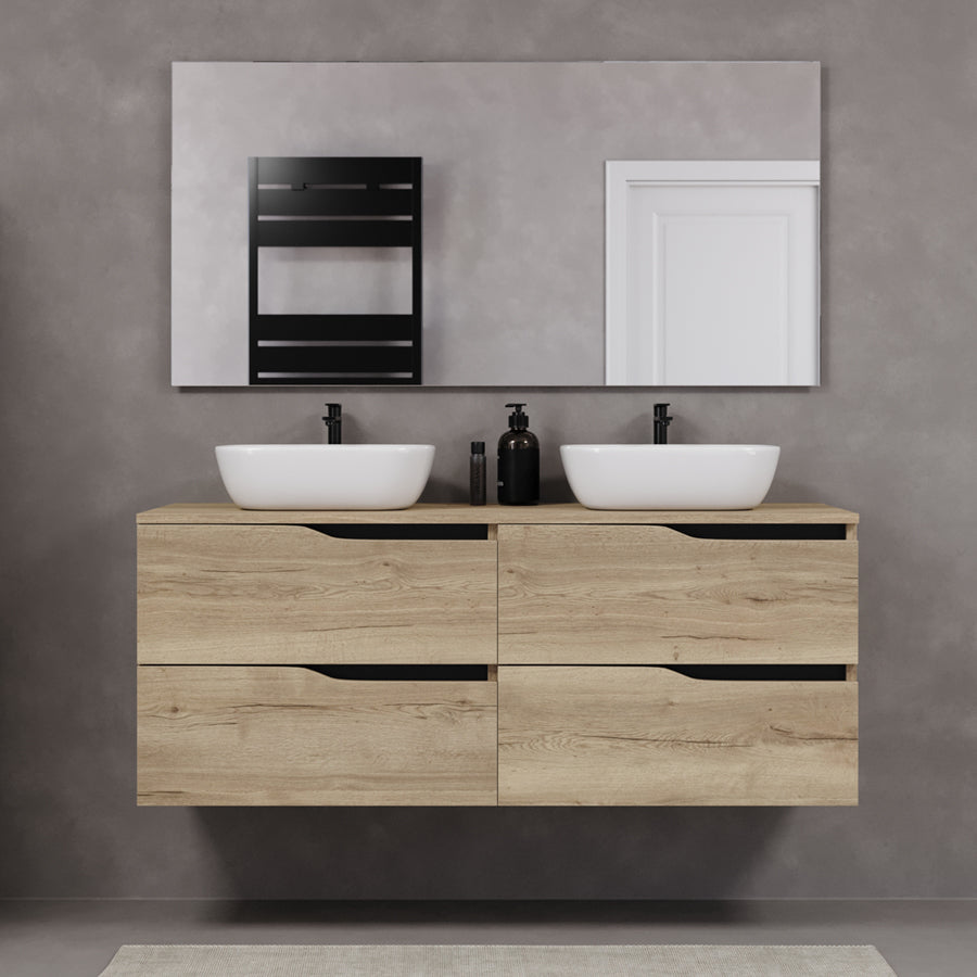 Meuble de salle de bain 140cm avec plateau et deux vasques à poser zeus - 4 tiroirs - LUNA