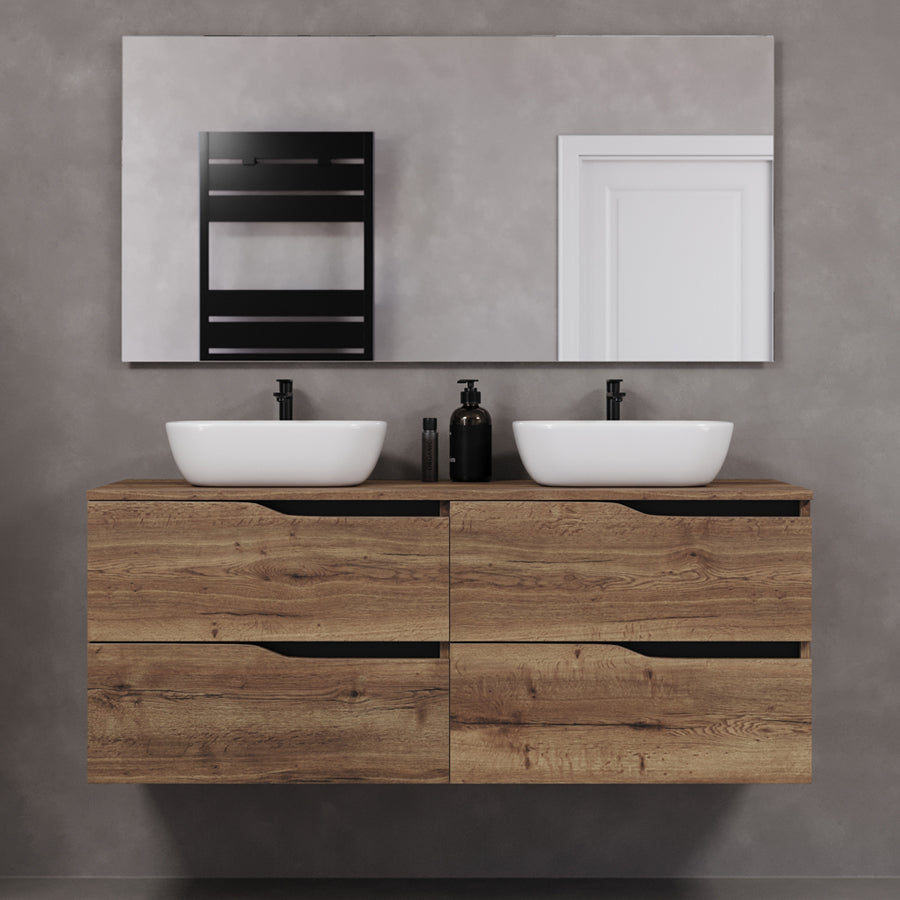 Meuble de salle de bain 140cm avec plateau et deux vasques à poser zeus - 4 tiroirs - LUNA