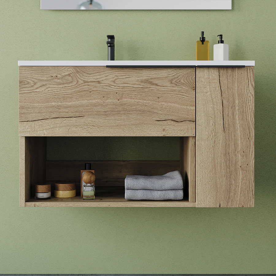 Meuble de salle de bain 80cm avec vasque déportée - 1 tiroir et une niche - MORENA