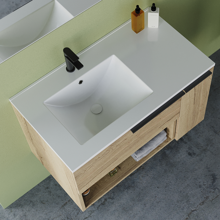 Meuble de salle de bain 80cm avec vasque déportée - 1 tiroir et une niche - MORENA