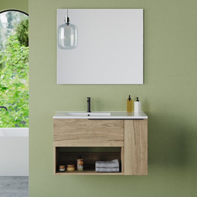Meuble de salle de bain 80cm avec vasque déportée - 1 tiroir et une niche - MORENA