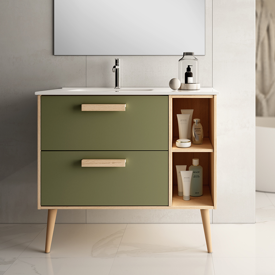 Meuble de salle de bain 80cm vasque déportée - 2 tiroirs - sans miroir - MALIA