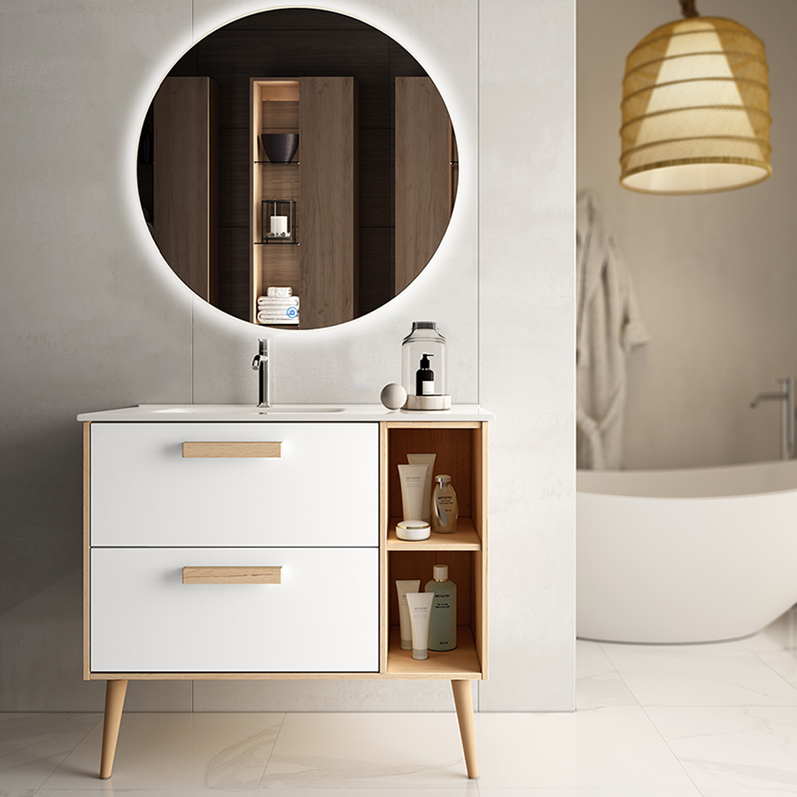 Meuble de salle de bain MALIA blanc 80 cm Miroir Solen