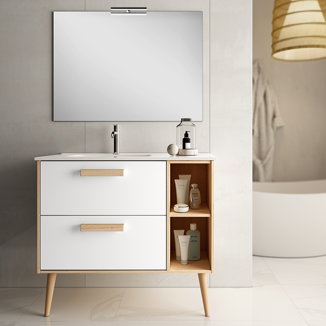 Meuble de salle de bain 80cm vasque déportée - 2 tiroirs - MALIA