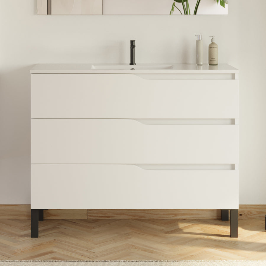 Meuble de salle de bain 100cm simple vasque - 3 tiroirs - MATA