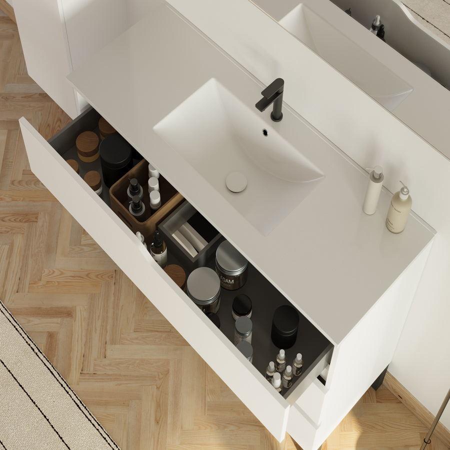 Meuble de salle de bain 100cm simple vasque - 3 tiroirs - MATA