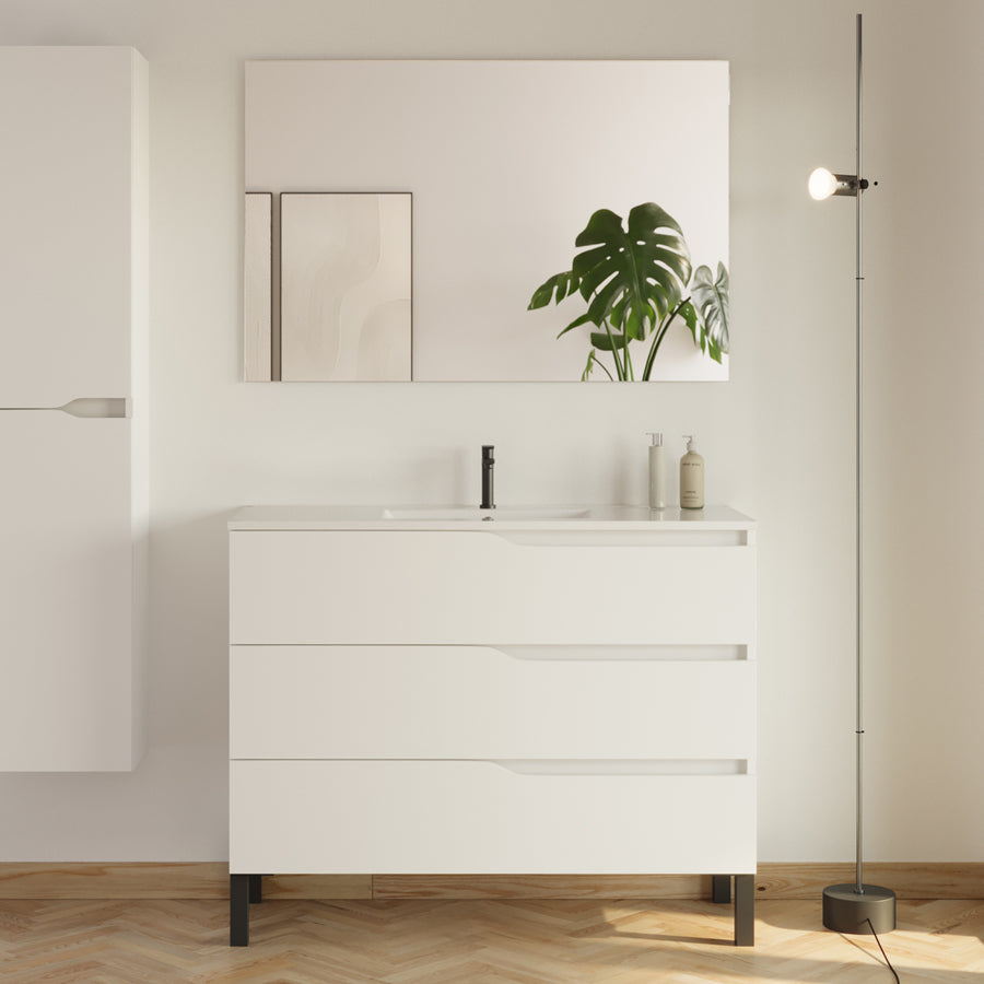 Meuble de salle de bain 100cm simple vasque - 3 tiroirs - MATA