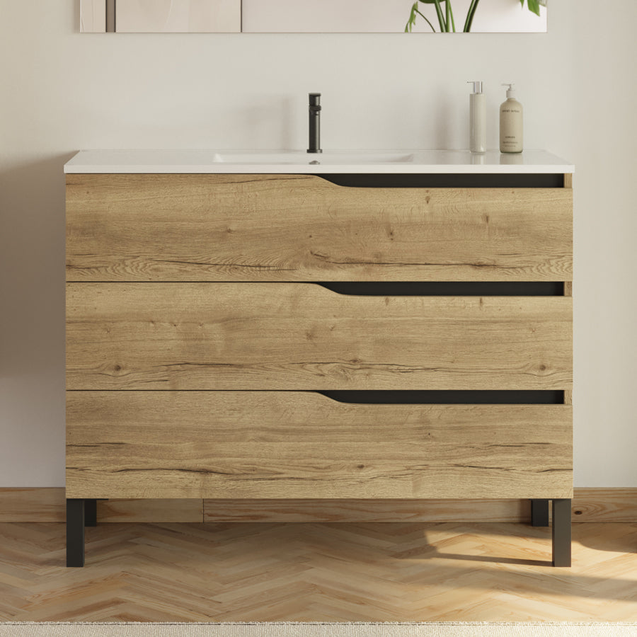 Meuble de salle de bain 100cm simple vasque - 3 tiroirs - MATA