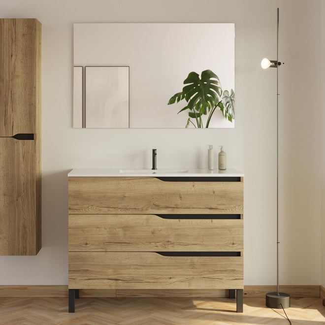 Meuble de salle de bain 100cm simple vasque - 3 tiroirs - MATA