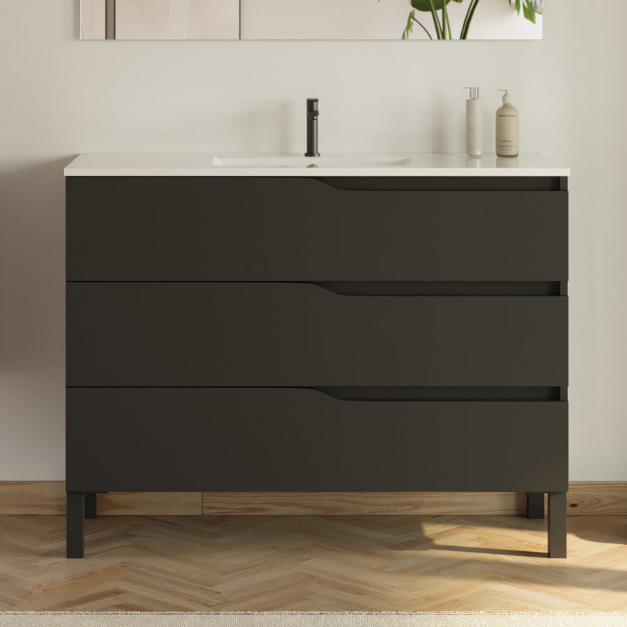 Meuble de salle de bain 100cm simple vasque - 3 tiroirs - MATA